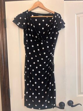 Ralph Lauren Black and White Polka Dot Midi Dress